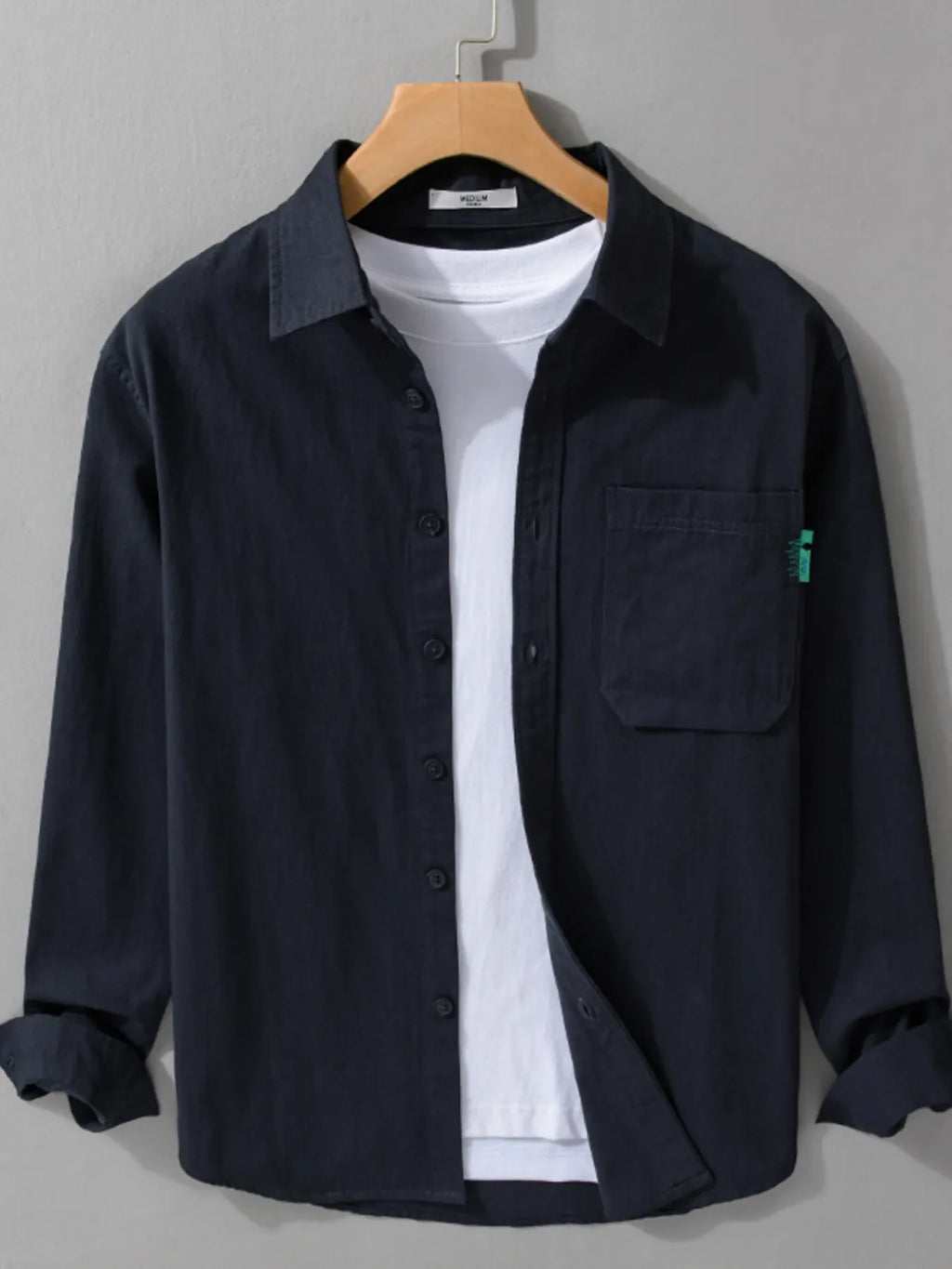 Men's Plus Size Button-Up Shirt with Chest Pocket