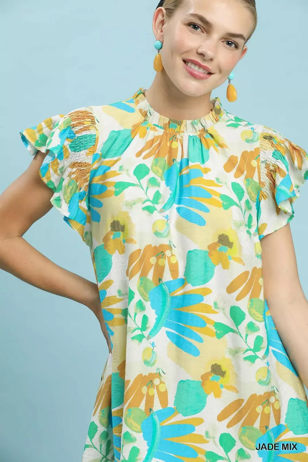 Umgee Ruffled Botanical Print Mini Dress