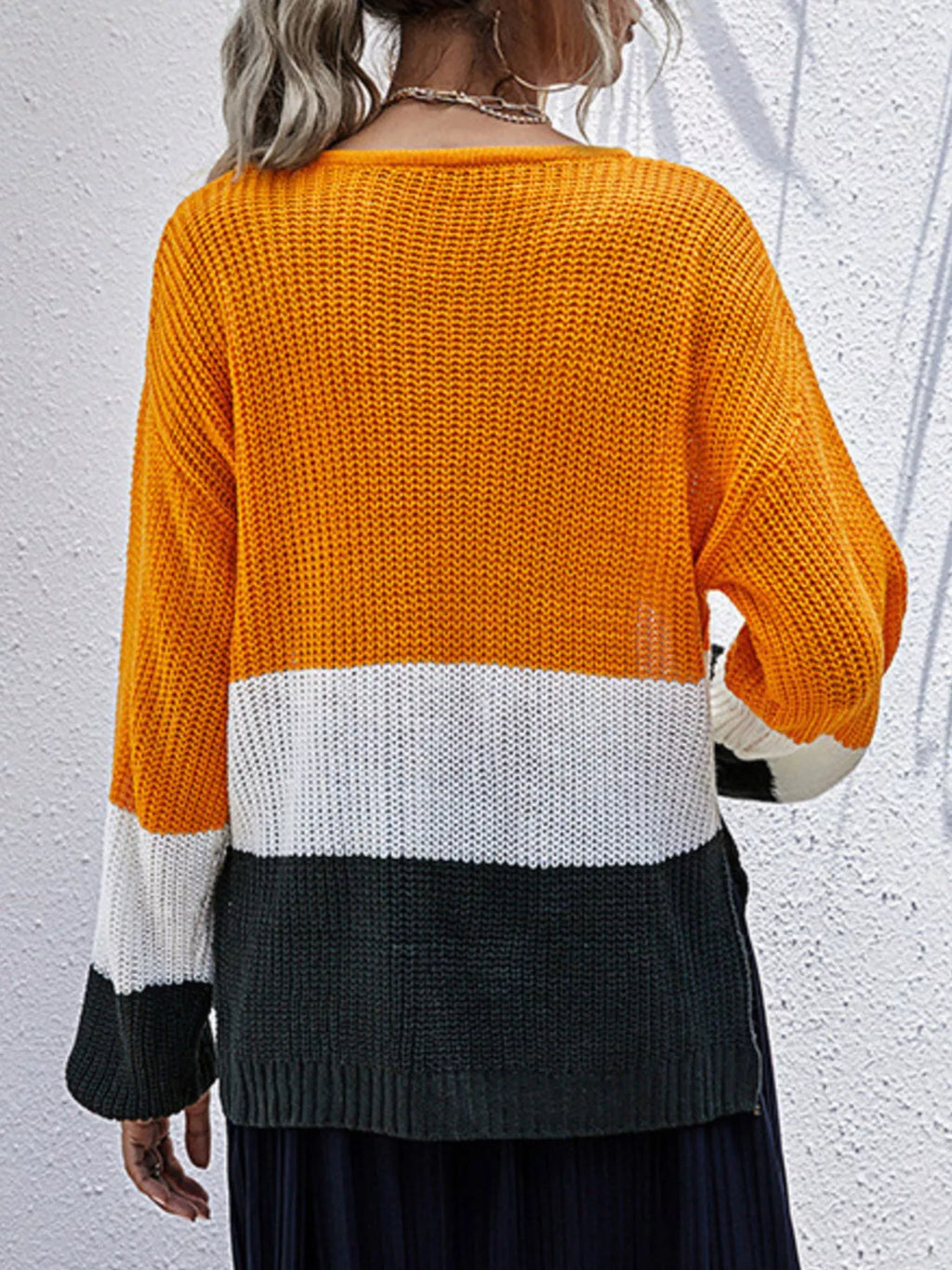 Color Block Round Neck Sweater