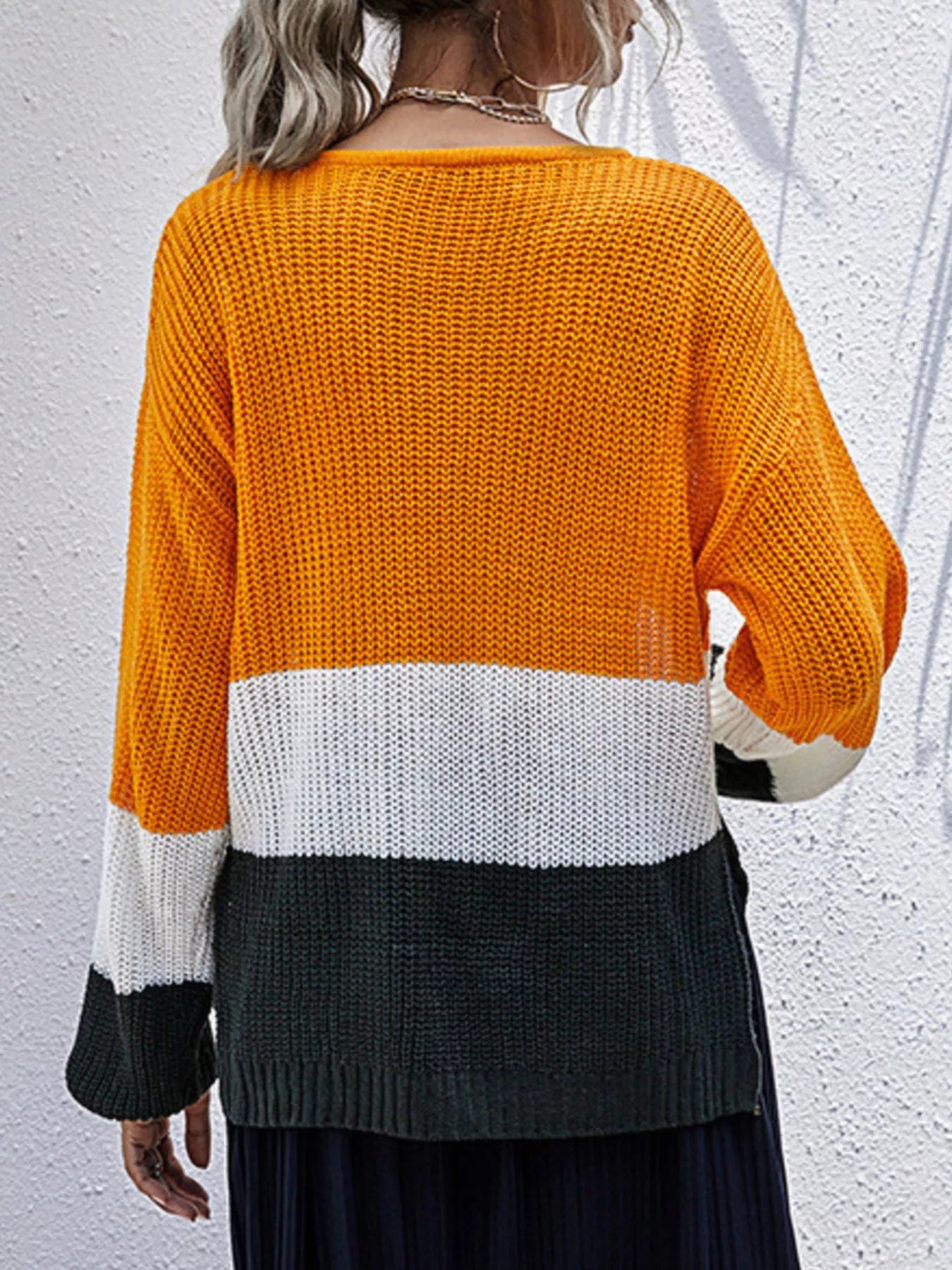 Color Block Round Neck Sweater