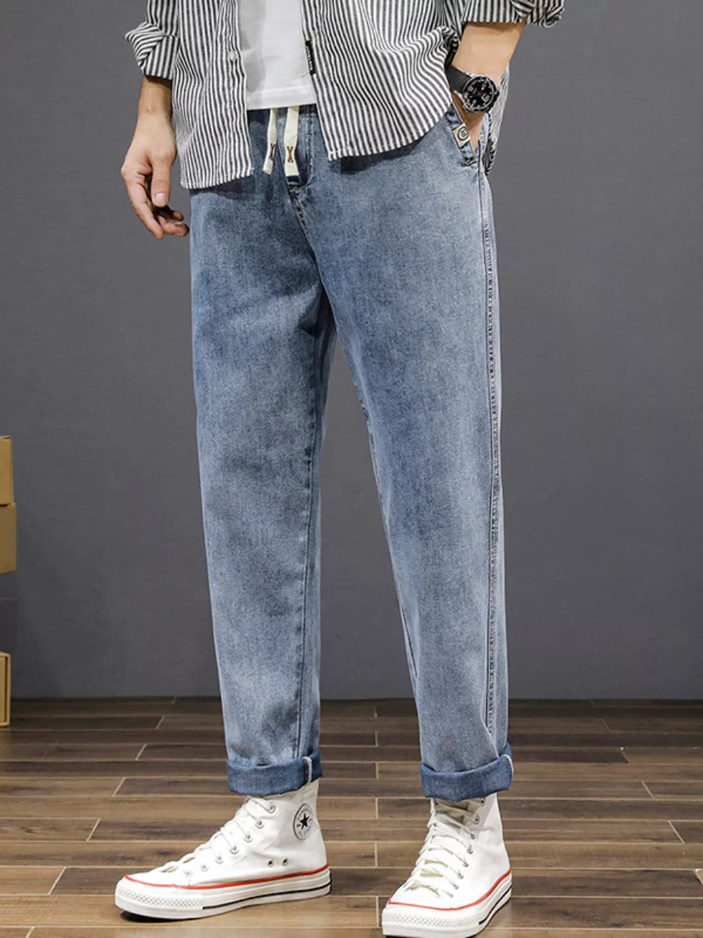 Men's Plus Size Casual Loose Fit Wash Jeans