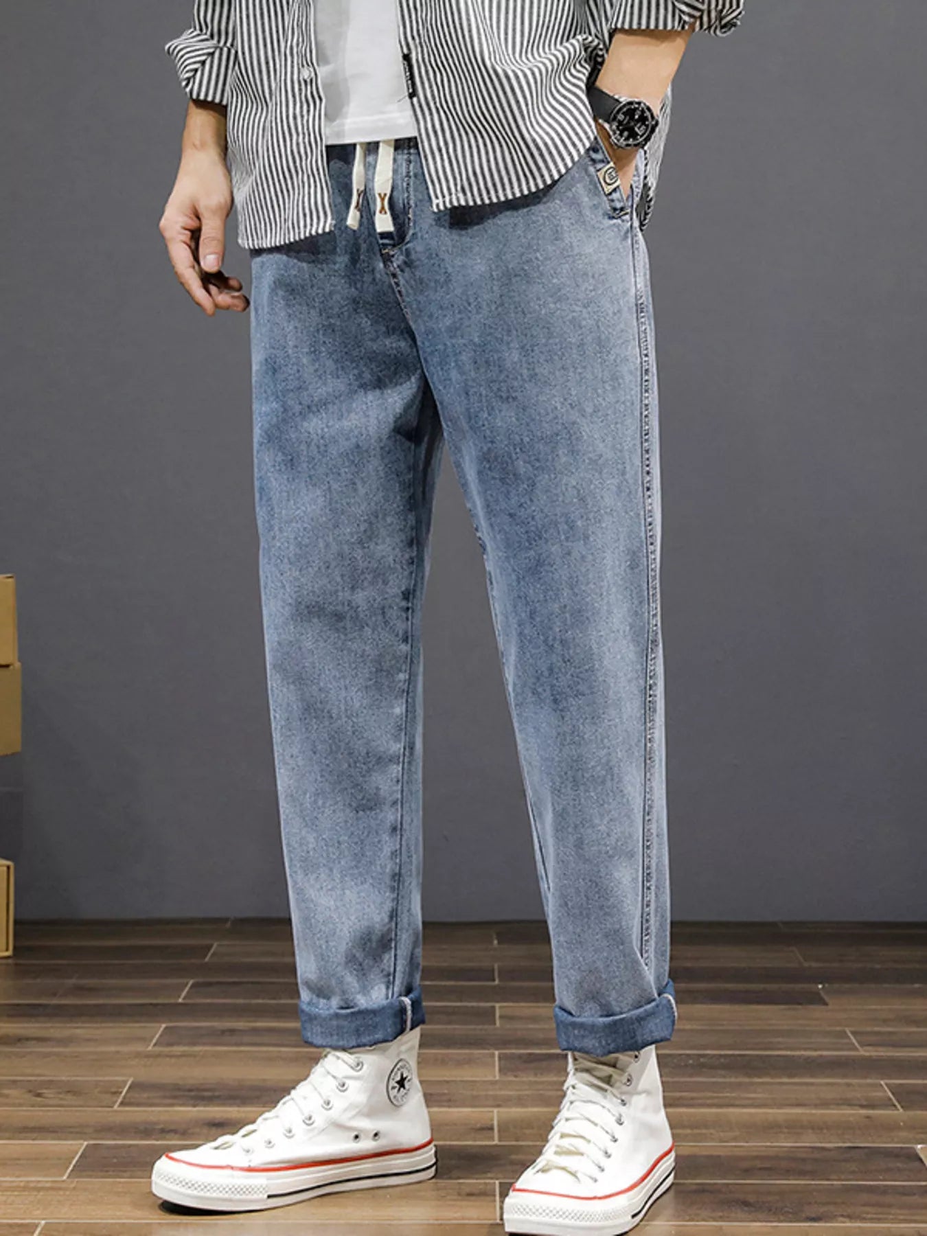 Men's Plus Size Casual Loose Fit Wash Jeans