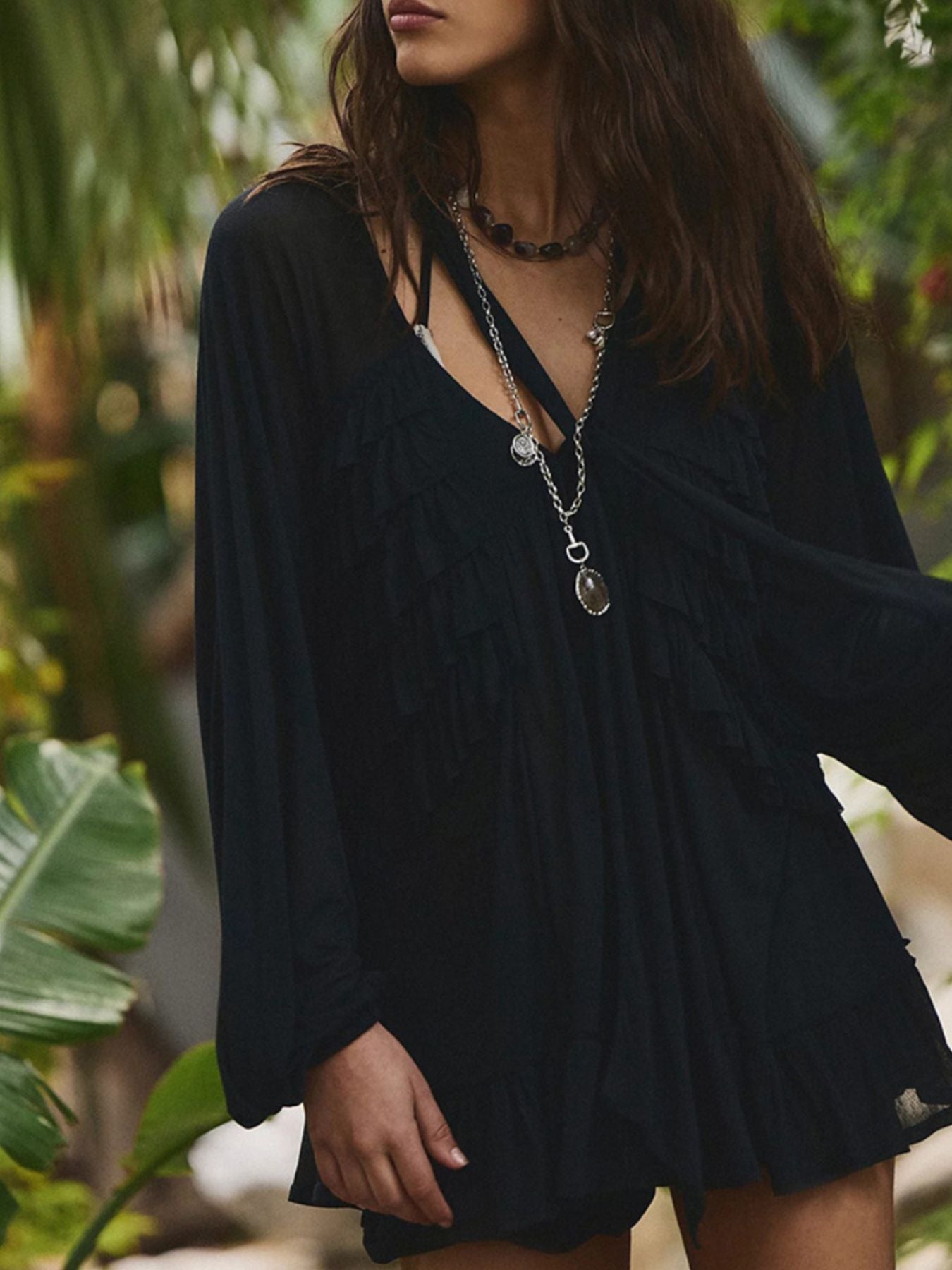 Sheer Ruffle Trim Beach Cover-Up