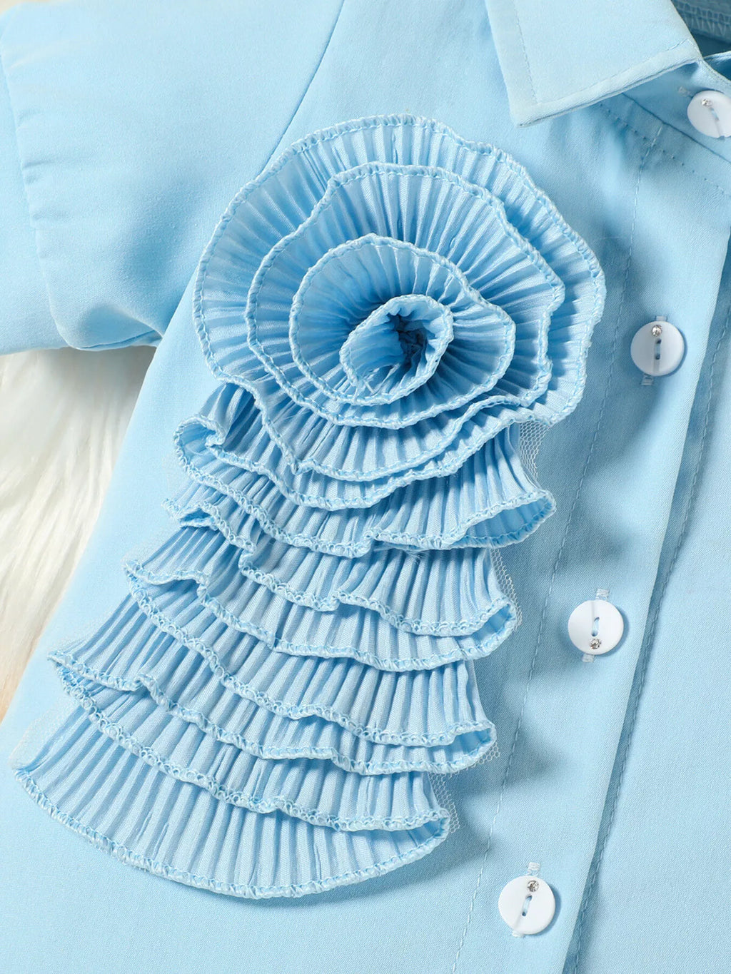Children's Flower Decor Shirt & Pleated Skirt Set