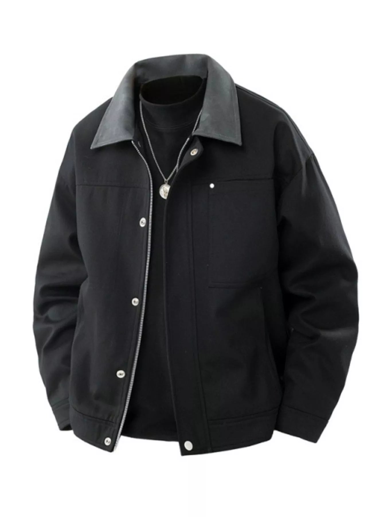 Men's Plus Size Contrast Collar Casual Jacket