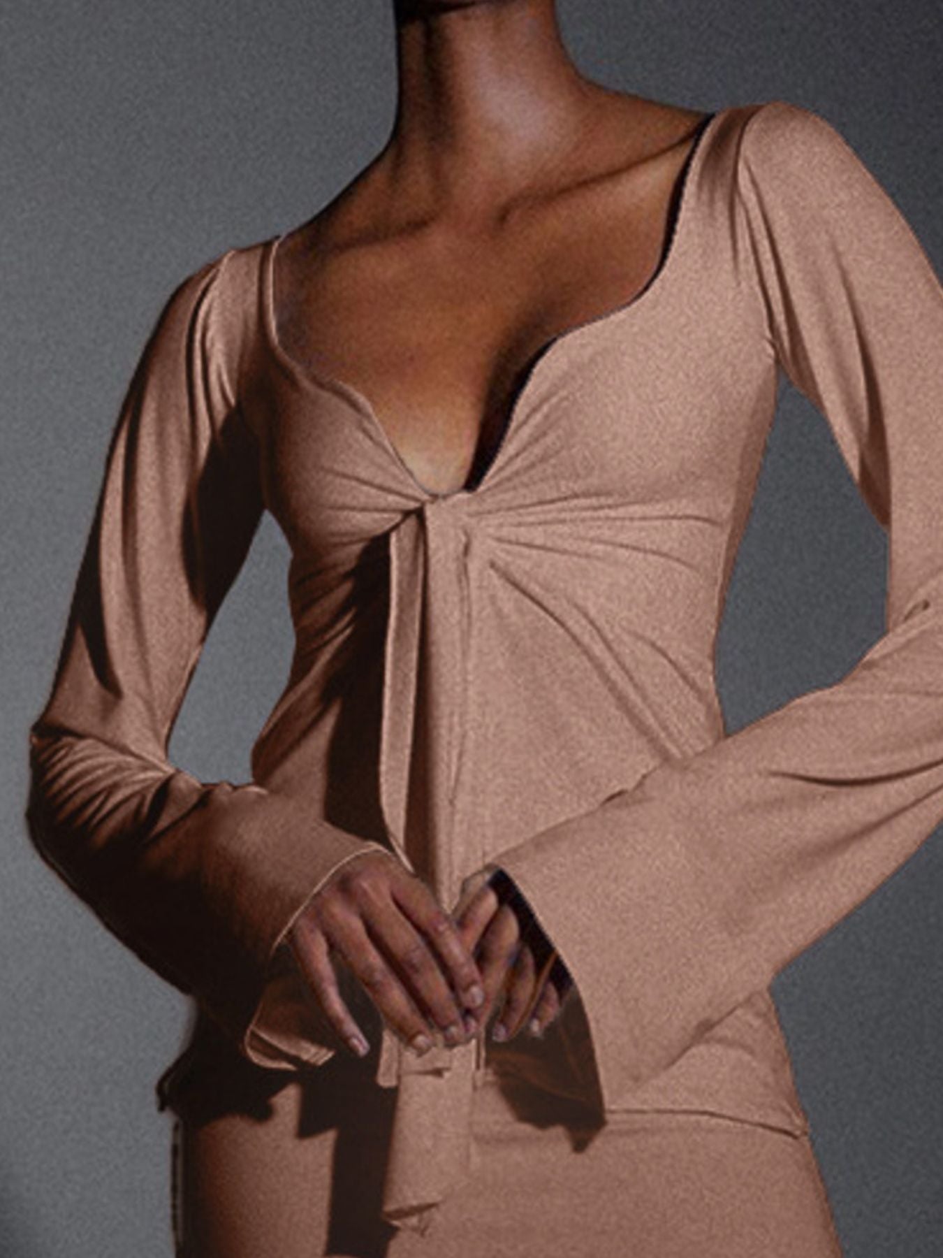 Tie-Front Long Sleeve T-Shirt