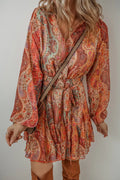 Boho Paisley Print Long Sleeve Mini Dress