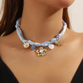 Ribbon Flower Charm Necklace