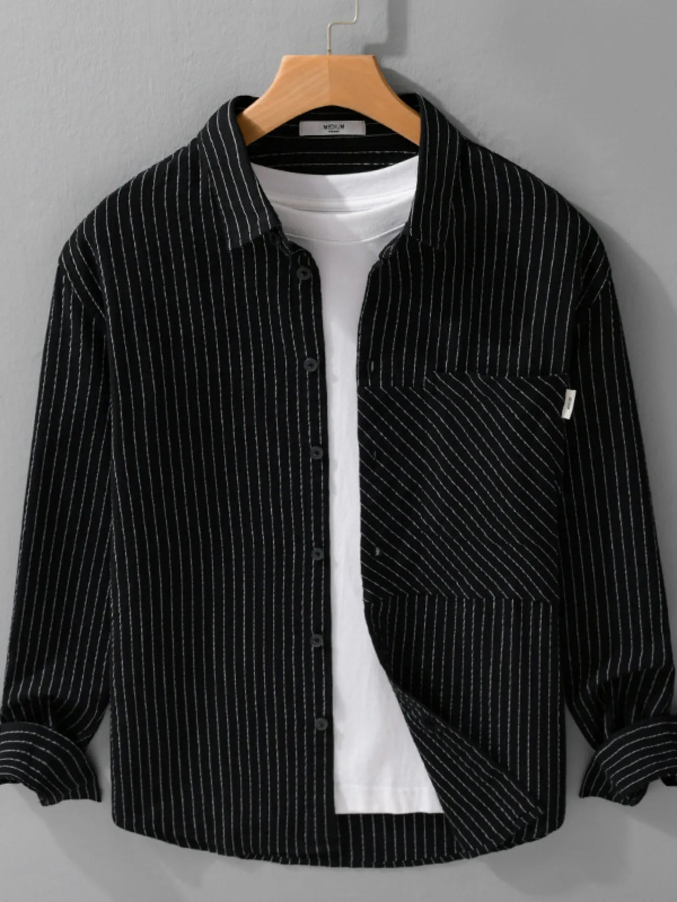 Men's Plus Size Striped Long Sleeve Button-Up Shirt