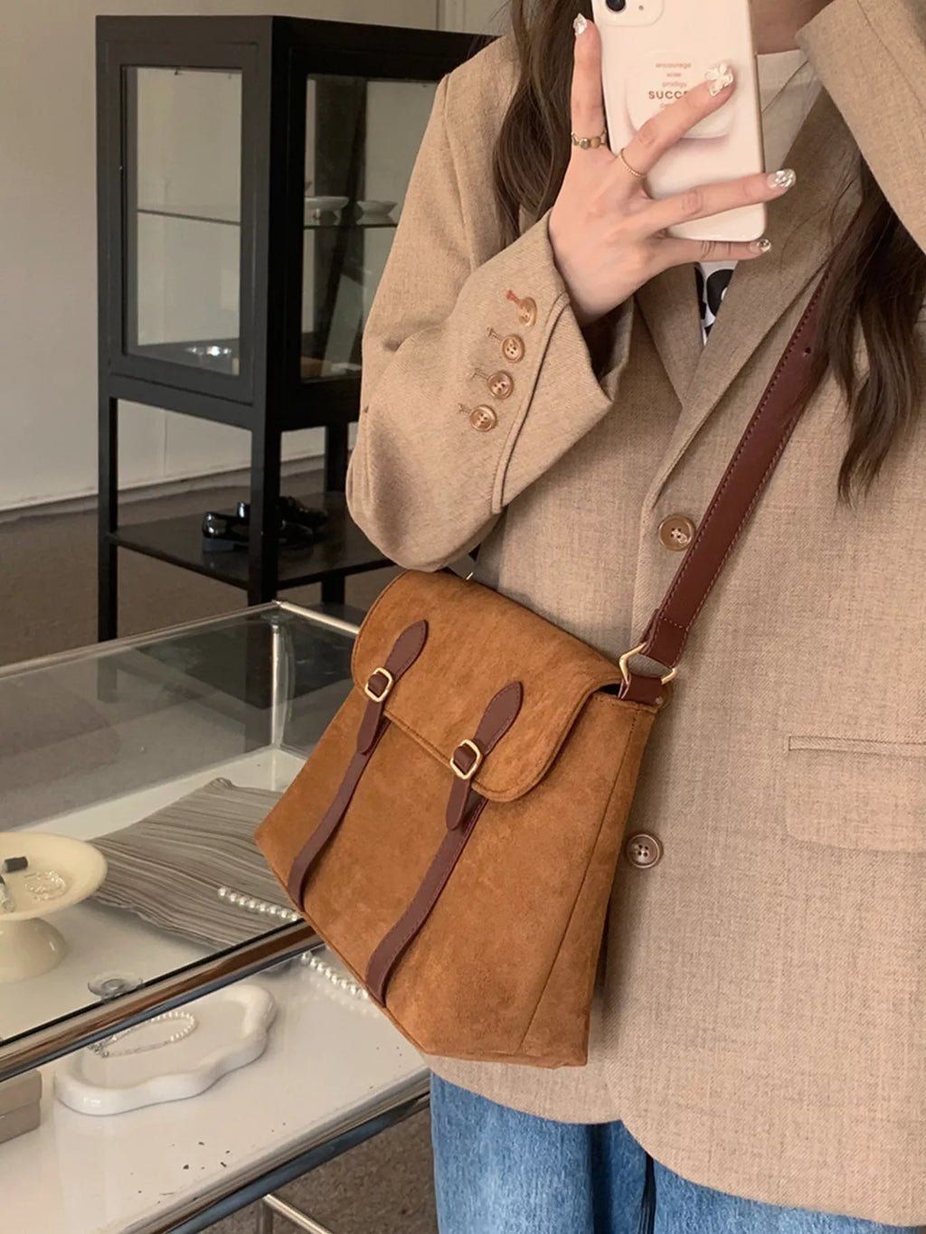 Adjustable Strap Buckle Crossbody Bag