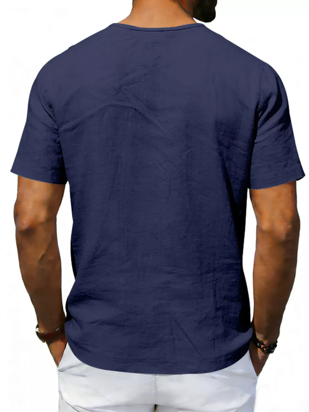 Men's Full Size Casual V-Neck Linen T-Shirt Plus Size