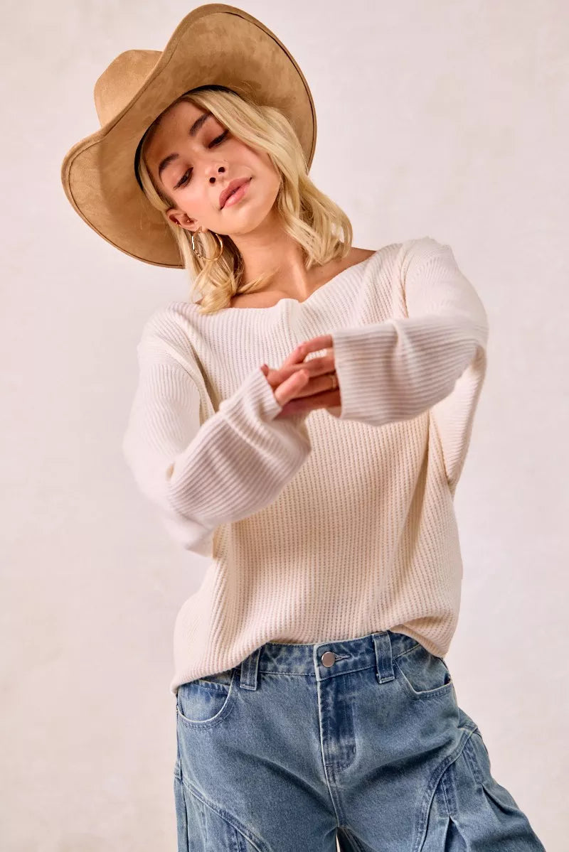 BiBi Waffle Knit Off Shoulder Top