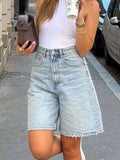 High-Waisted Raw Hem Denim Shorts
