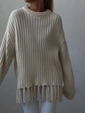 Fringe Round Neck Long Sleeve Sweater