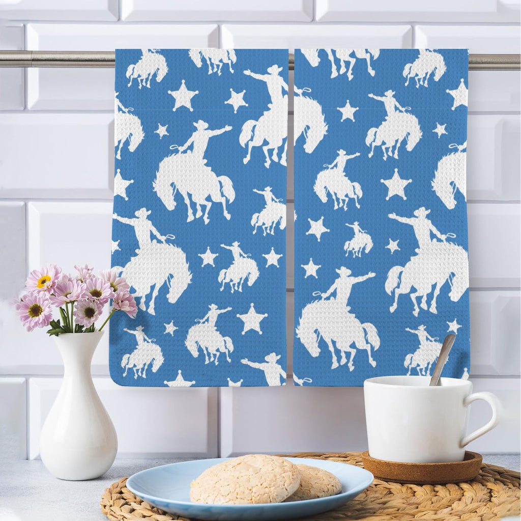 Baha Ranch Blue Rodeo Cowboy Set of 2 Dish Towels Made in America