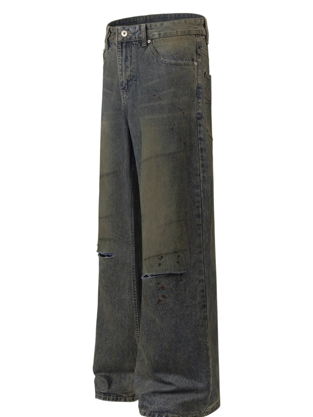 Men's Distressed Wide Leg Vintage Wash Jeans