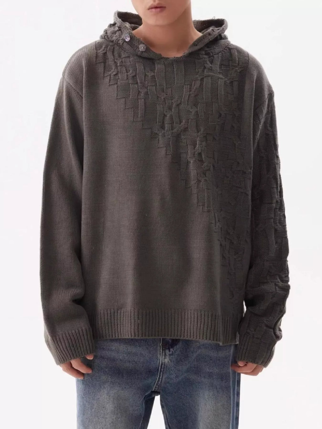 Men's Plus Size Long Sleeve Texture Knit Hooded Sweater