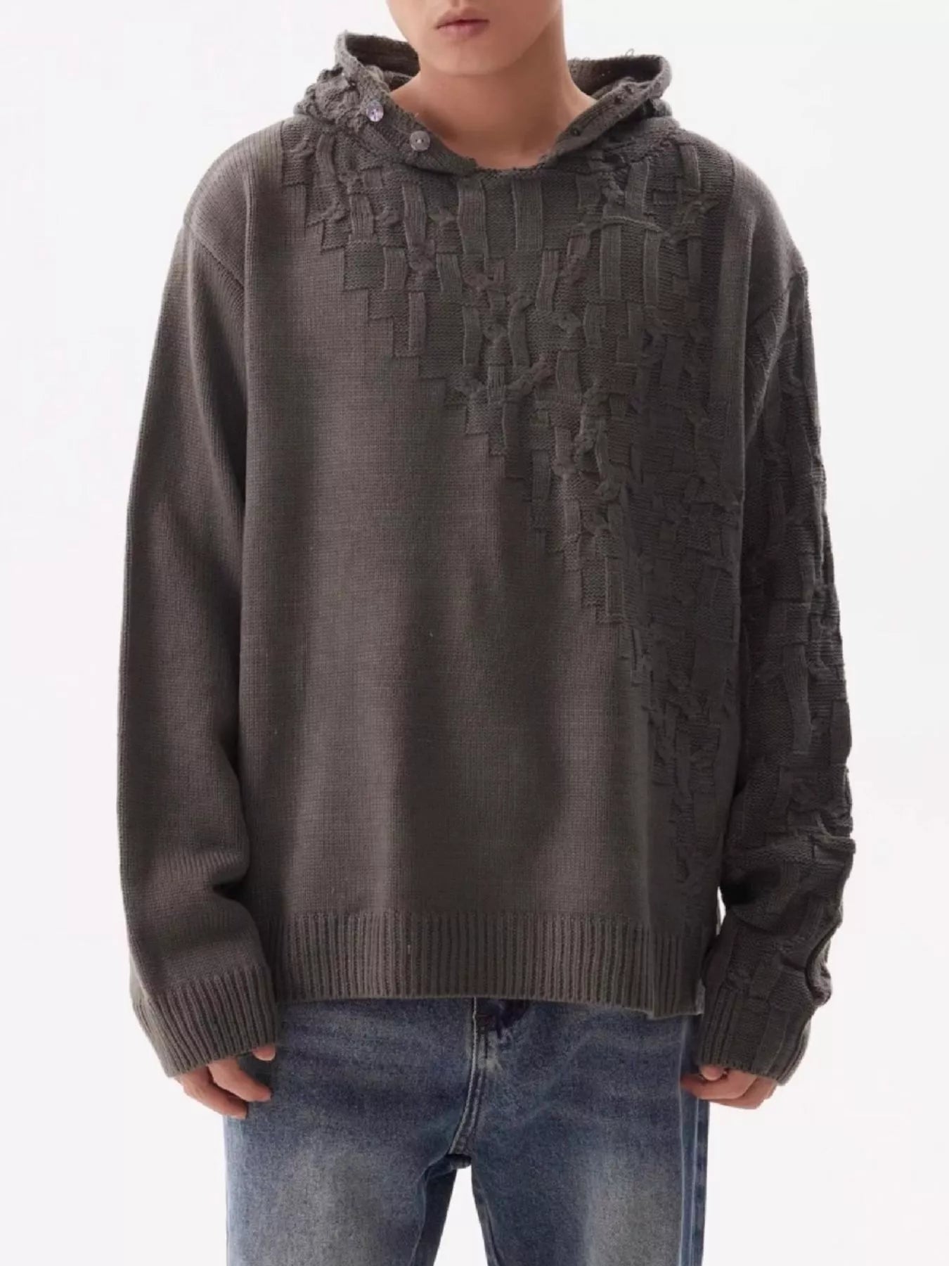 Men's Plus Size Long Sleeve Texture Knit Hooded Sweater