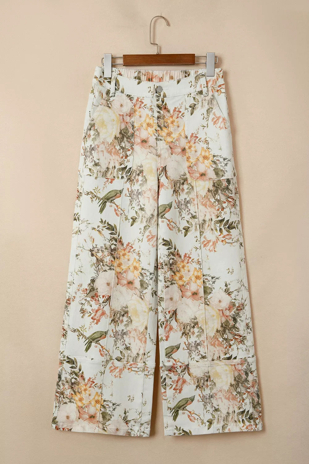 Vintage Style Floral Print High Waist Wide Leg Jeans