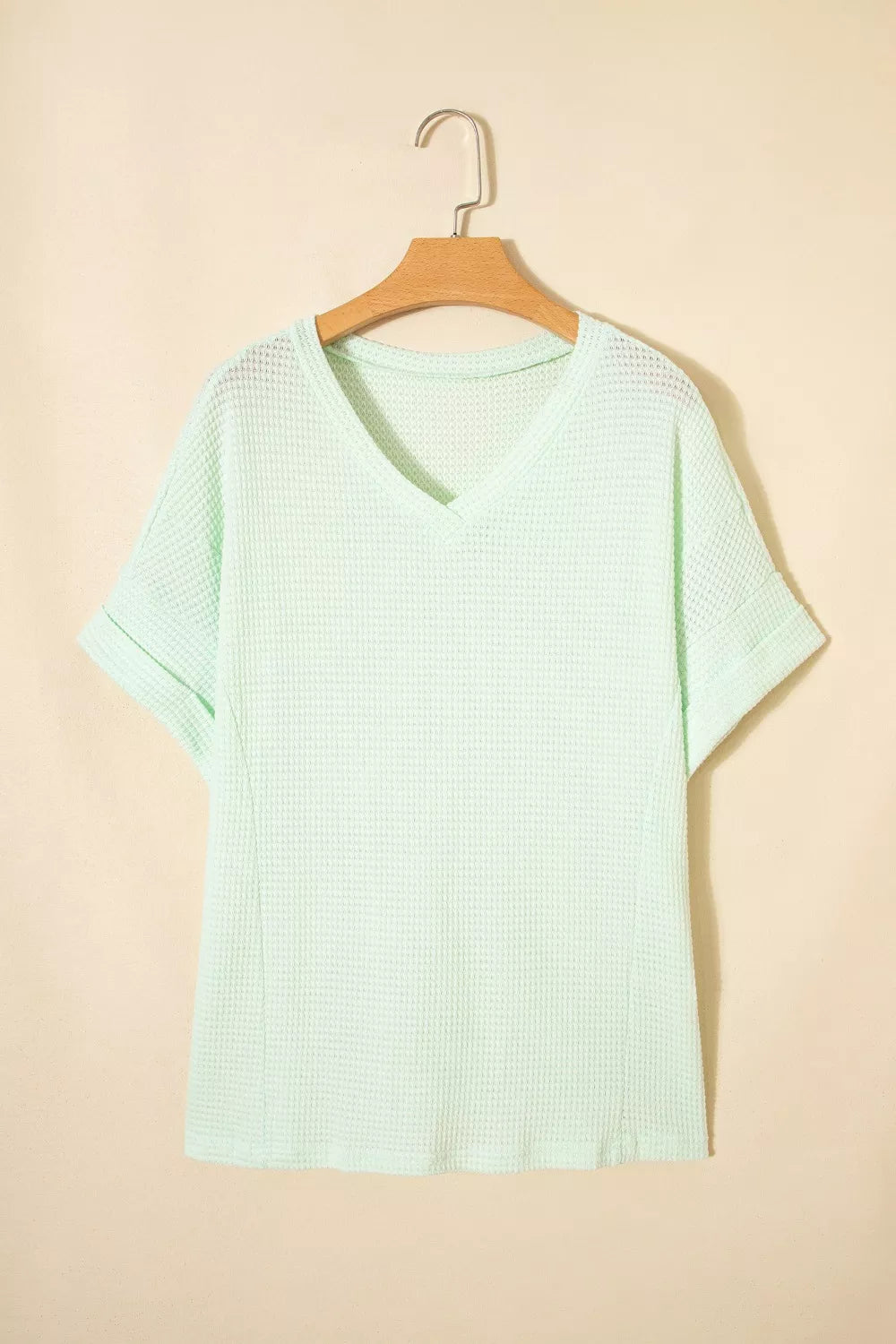 V Neck Short Sleeve Plus Size Waffle Knit Top