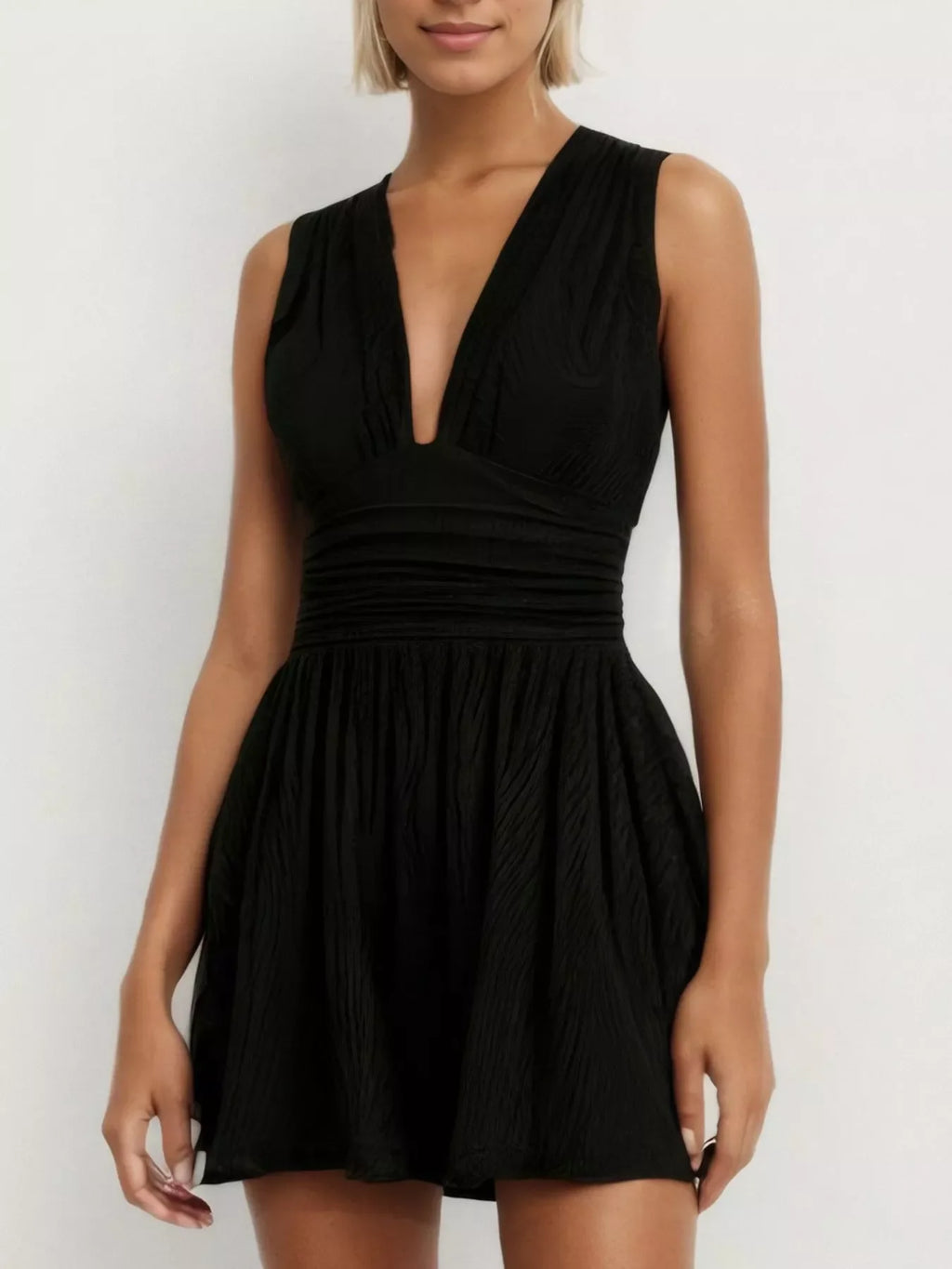 Deep V-Neck Ruched Sleeveless Romper