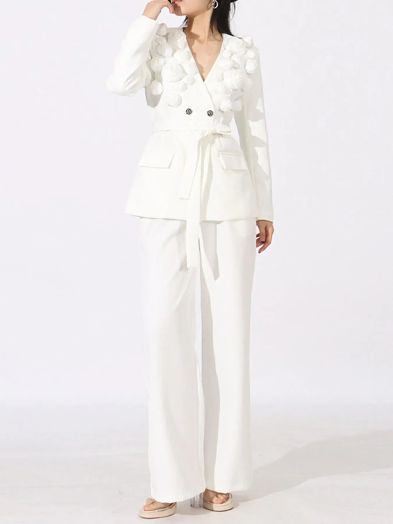 Flower Long Sleeve Blazer and Pants Set