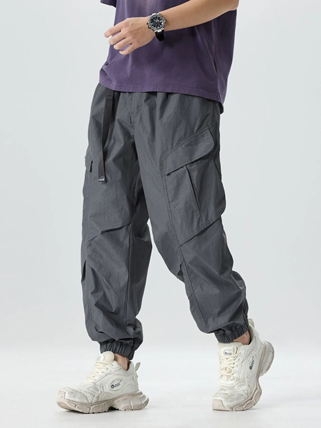 Men's Full Size Lightweight Cargo Pants with Adjustable Belt Plus Size