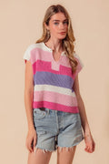 SO ME Multi Color Stripe Loose Fit Cap Sleeve Sweater Top