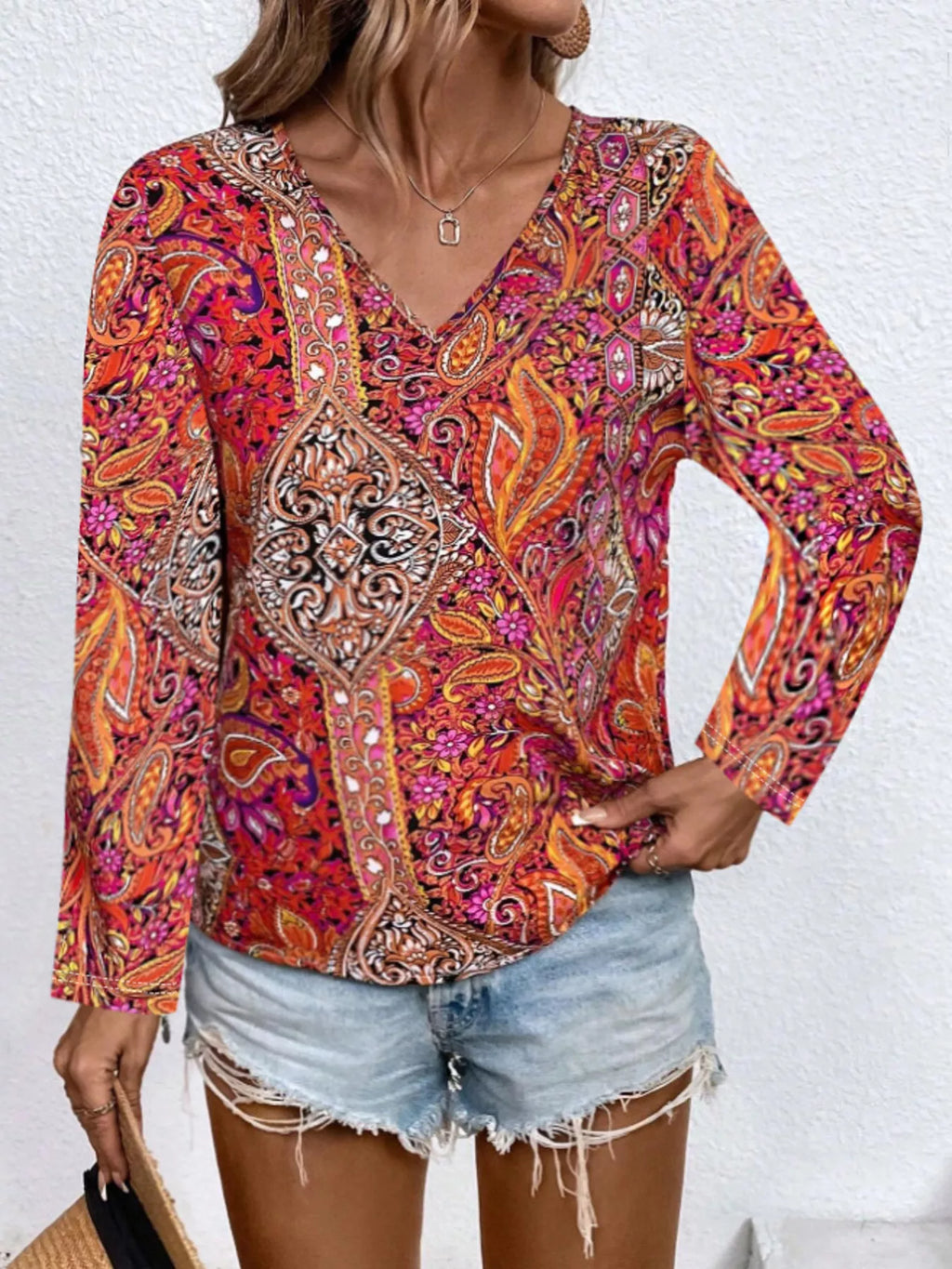 Paisley Print Long Sleeve Blouse