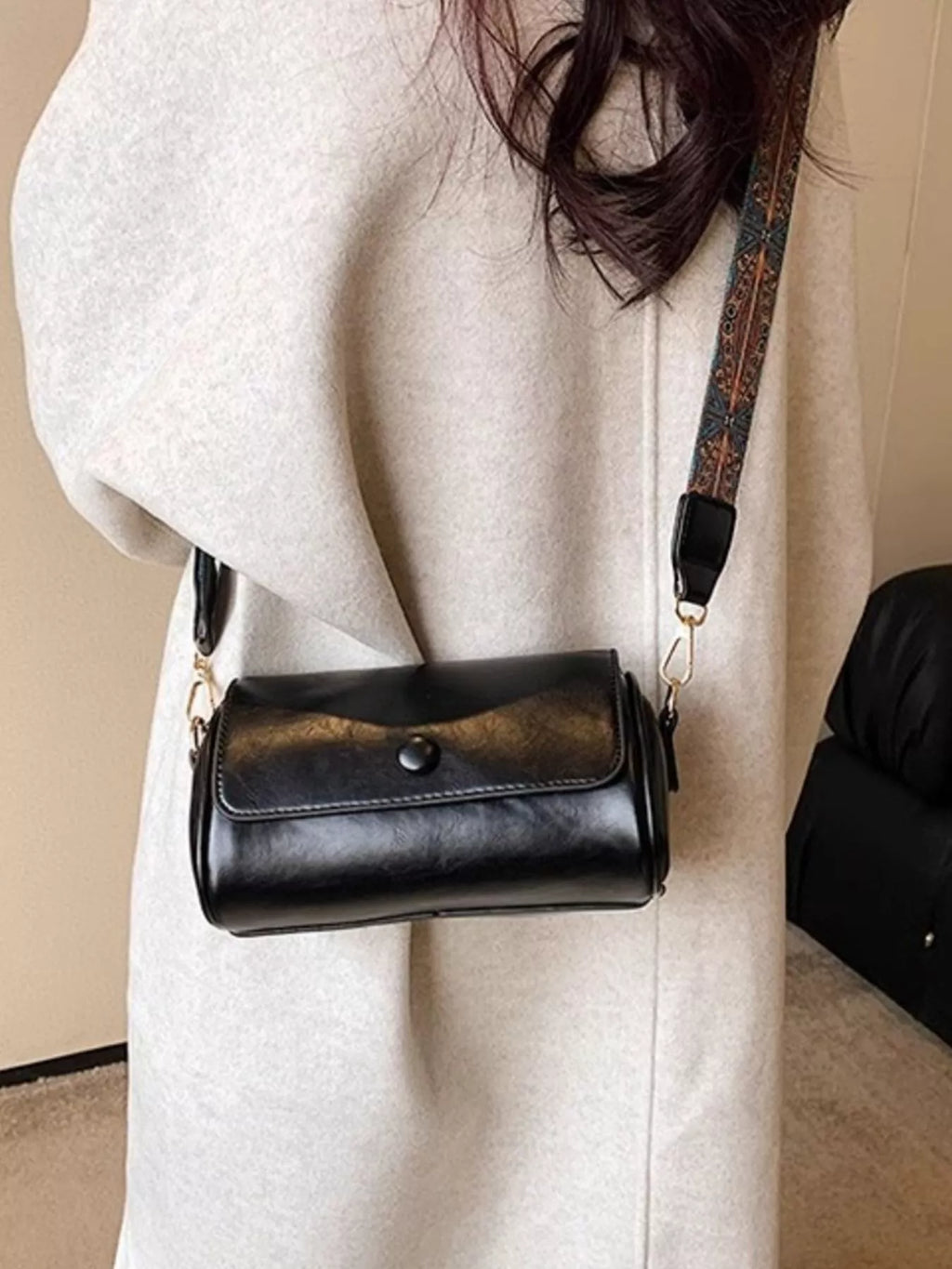 Wide Strap Leather Crossbody Bag