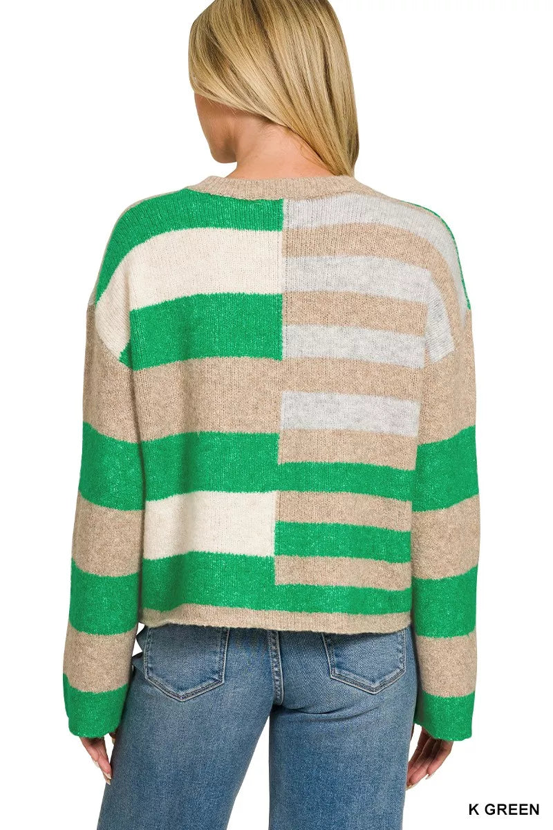 Zenana Lightweight Wool Blend Color Block Sweater