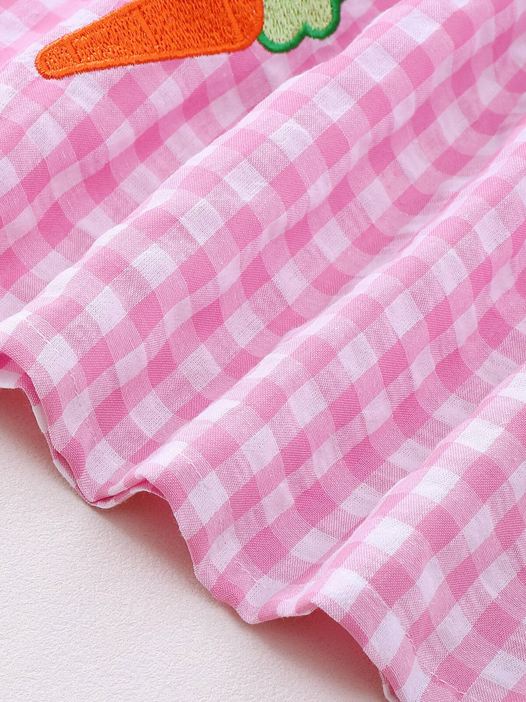 Children's Gingham Bunny & Carrot Embroidered Peter Pan Collar Smocked Dress