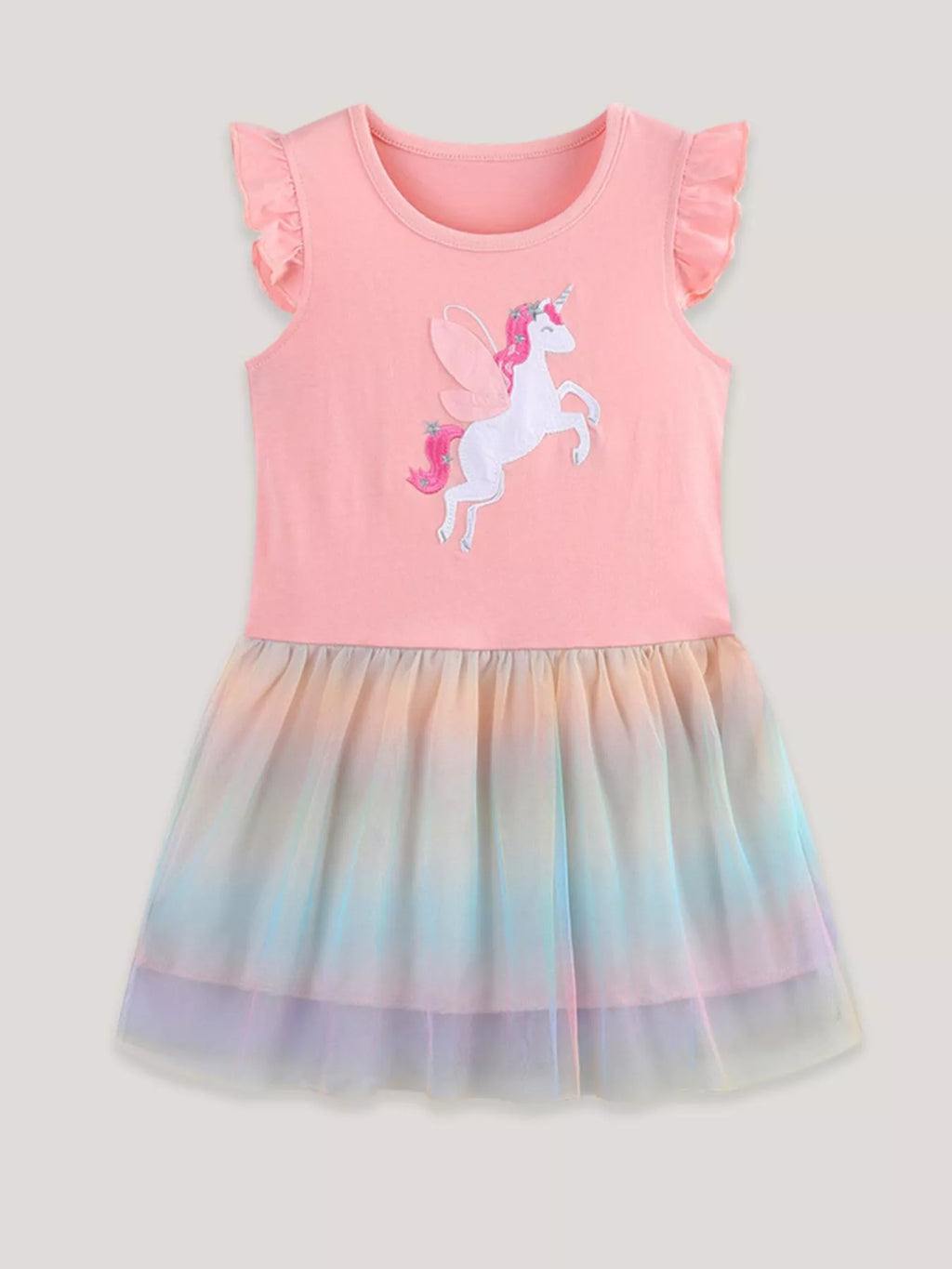 Children's Unicorn Applique Rainbow Tulle Dress