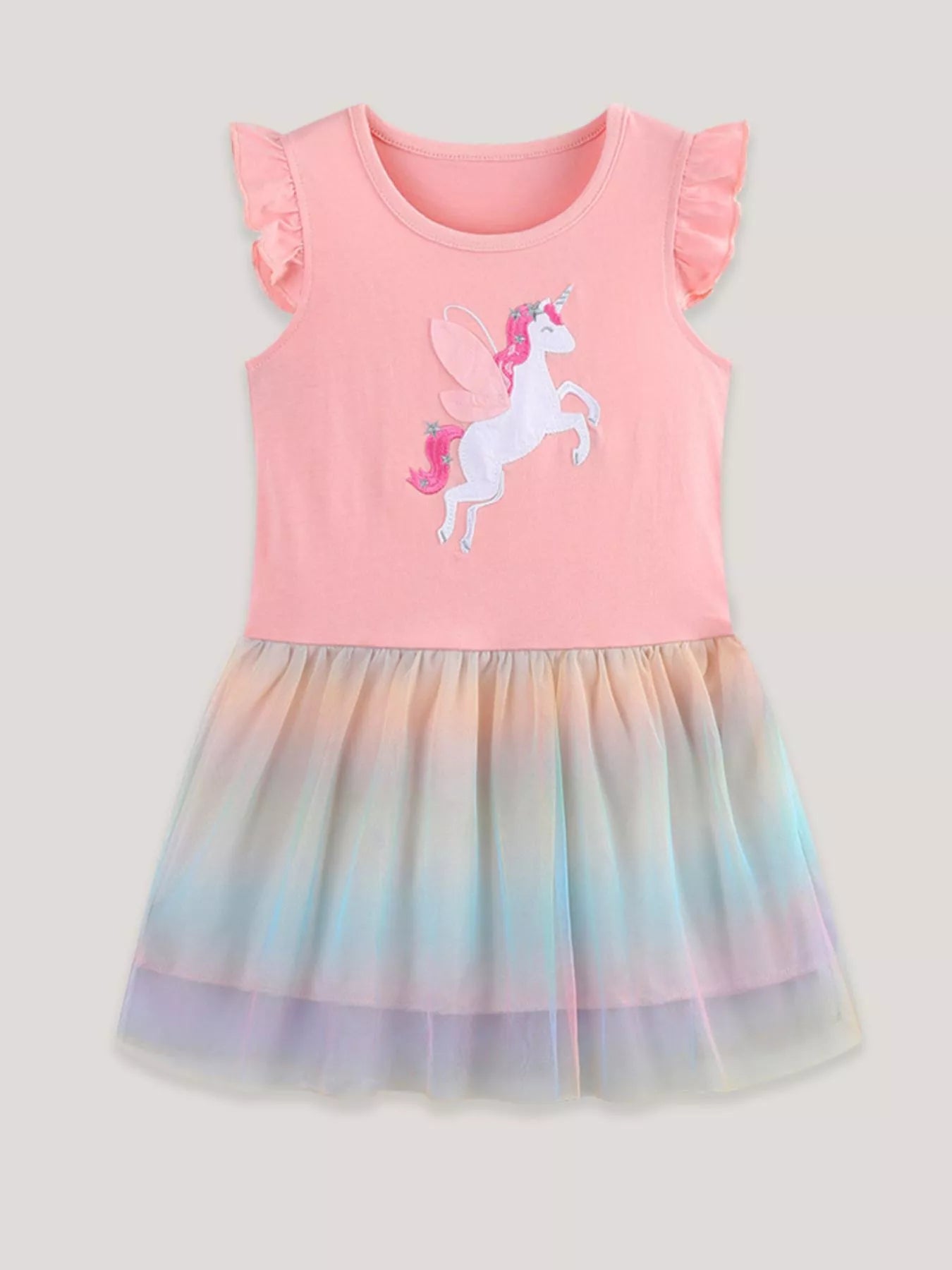 Children's Unicorn Applique Rainbow Tulle Dress