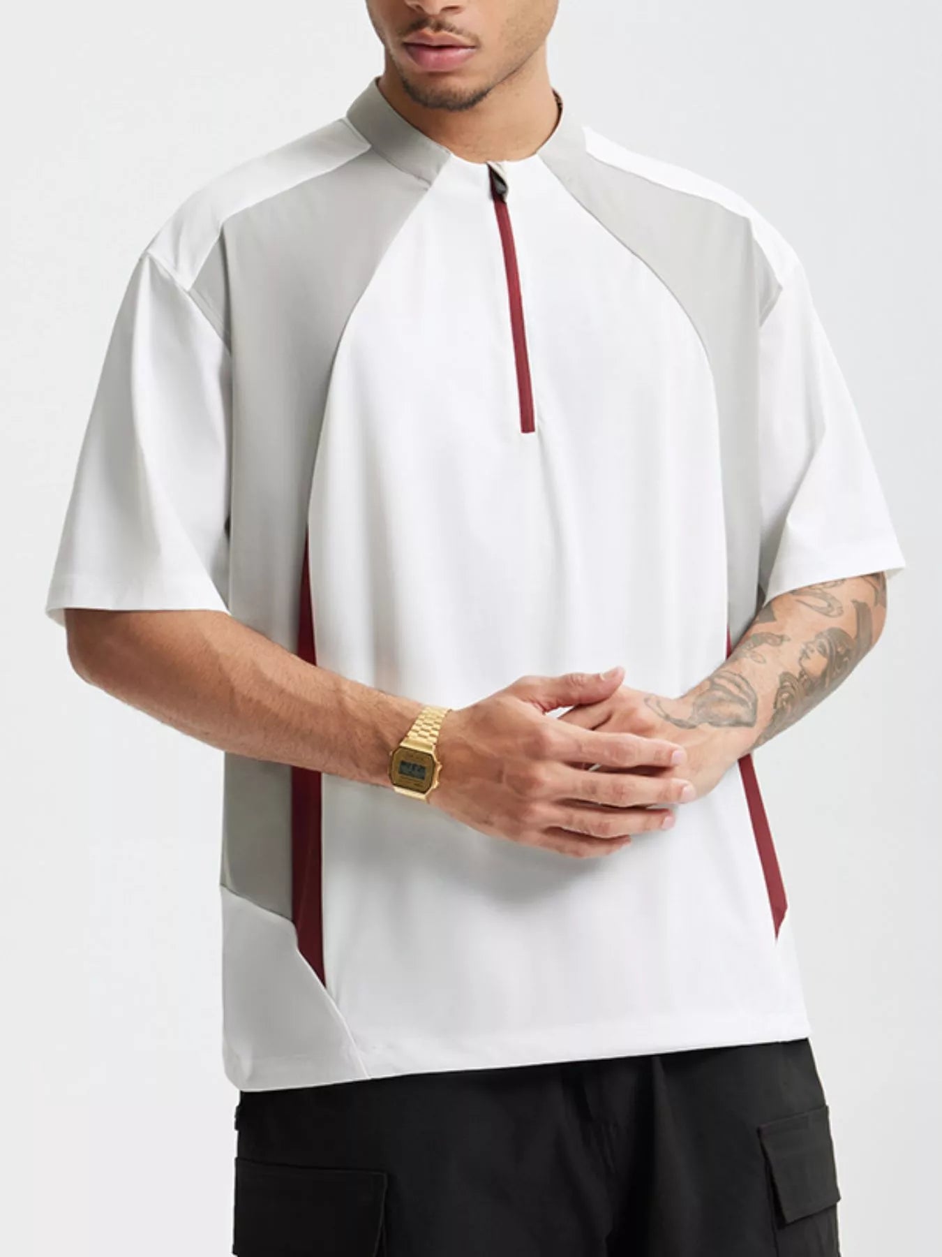 Men's Color Block Quick-Dry Half Zip T-Shirt