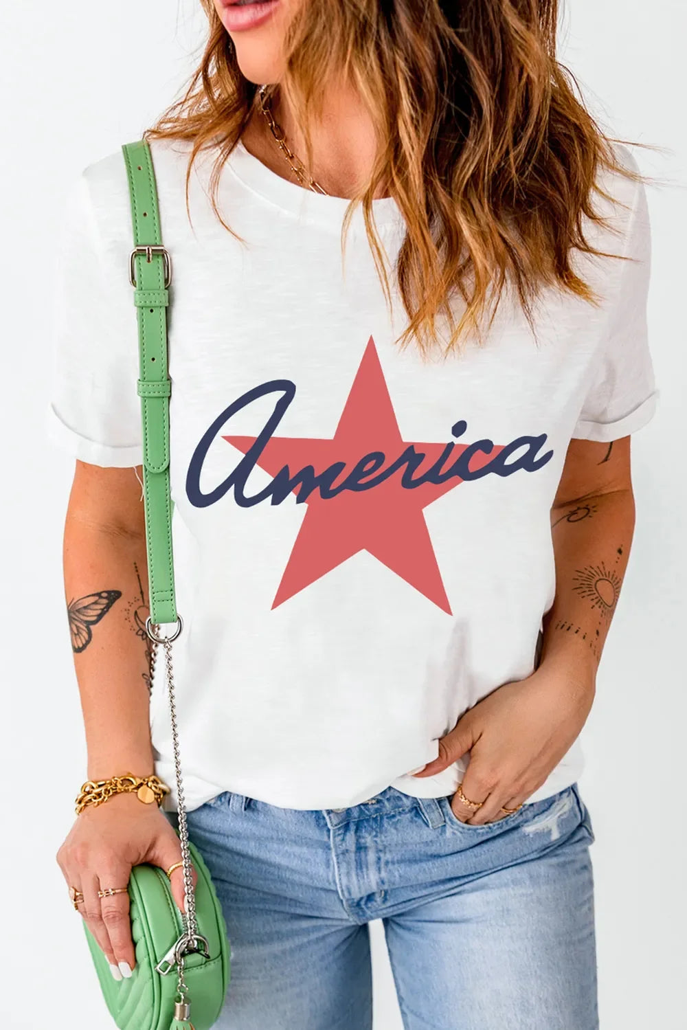Star Round Neck Short Sleeve T-Shirt