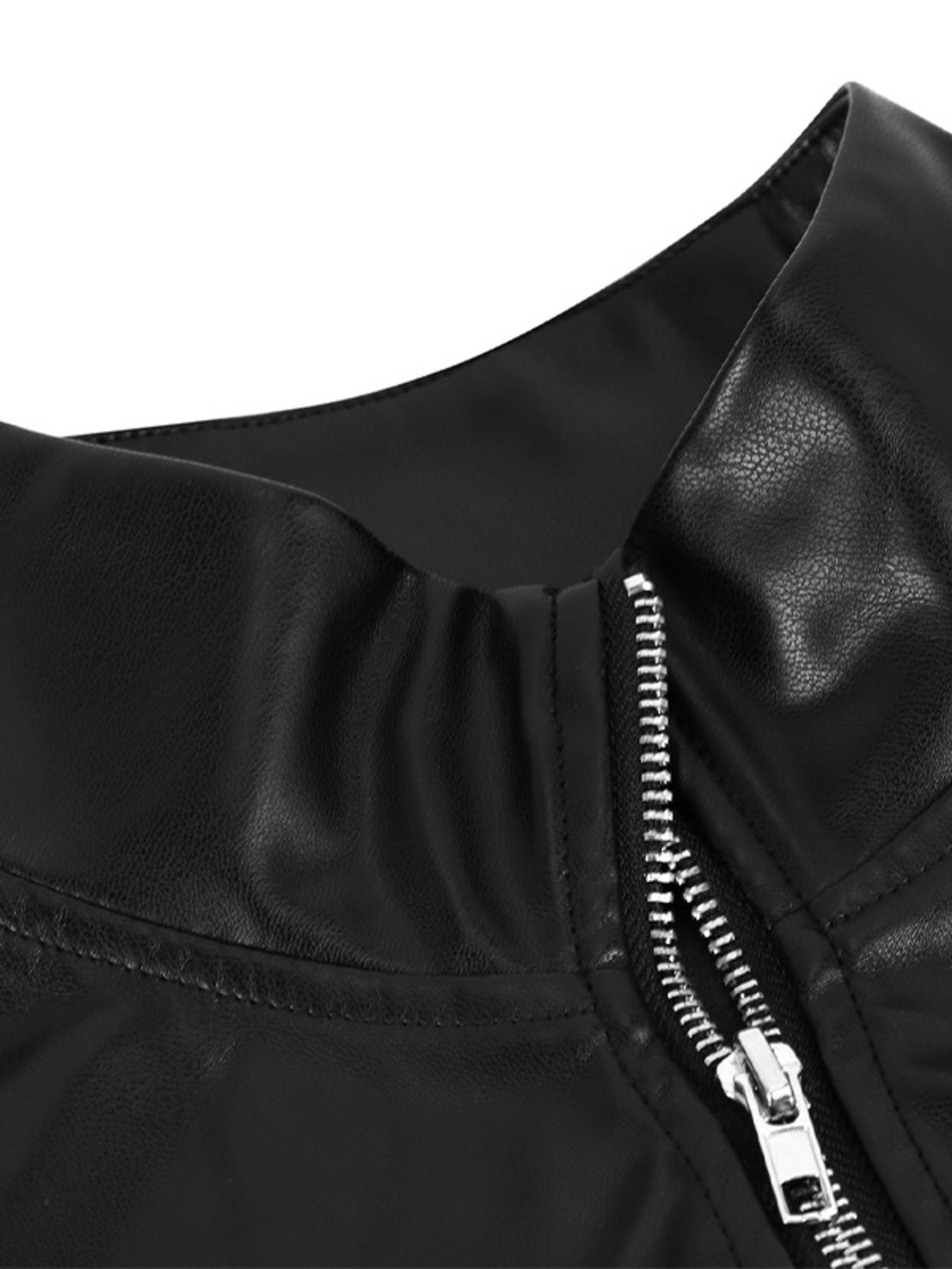 Zip Up Long Sleeve Leather Jacket