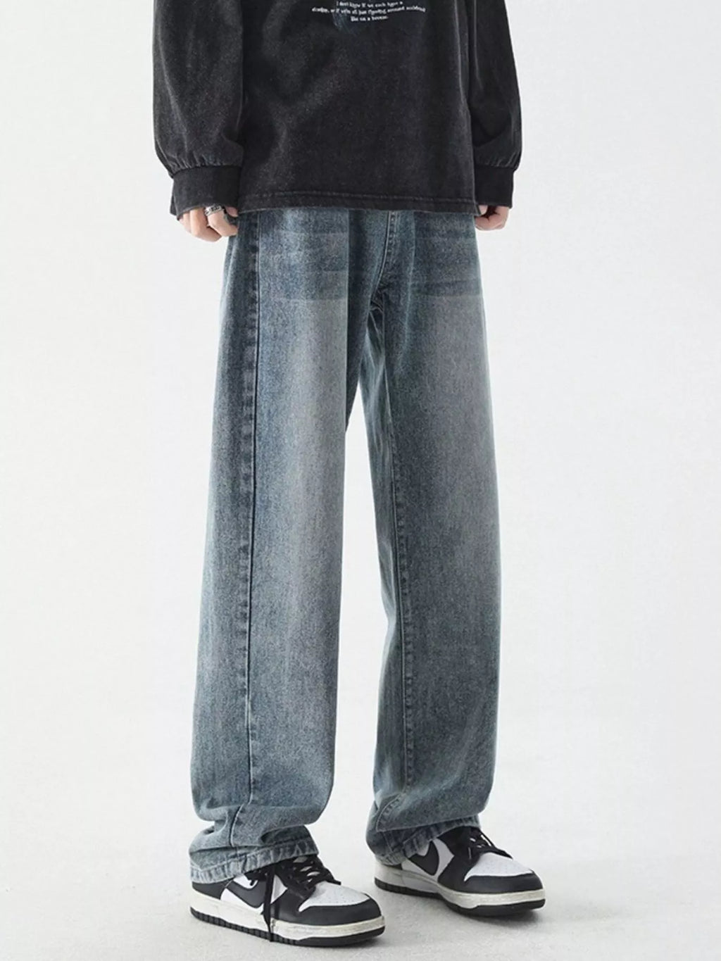 Men's Full Size Vintage Wash Wide Leg Jeans Plus Size