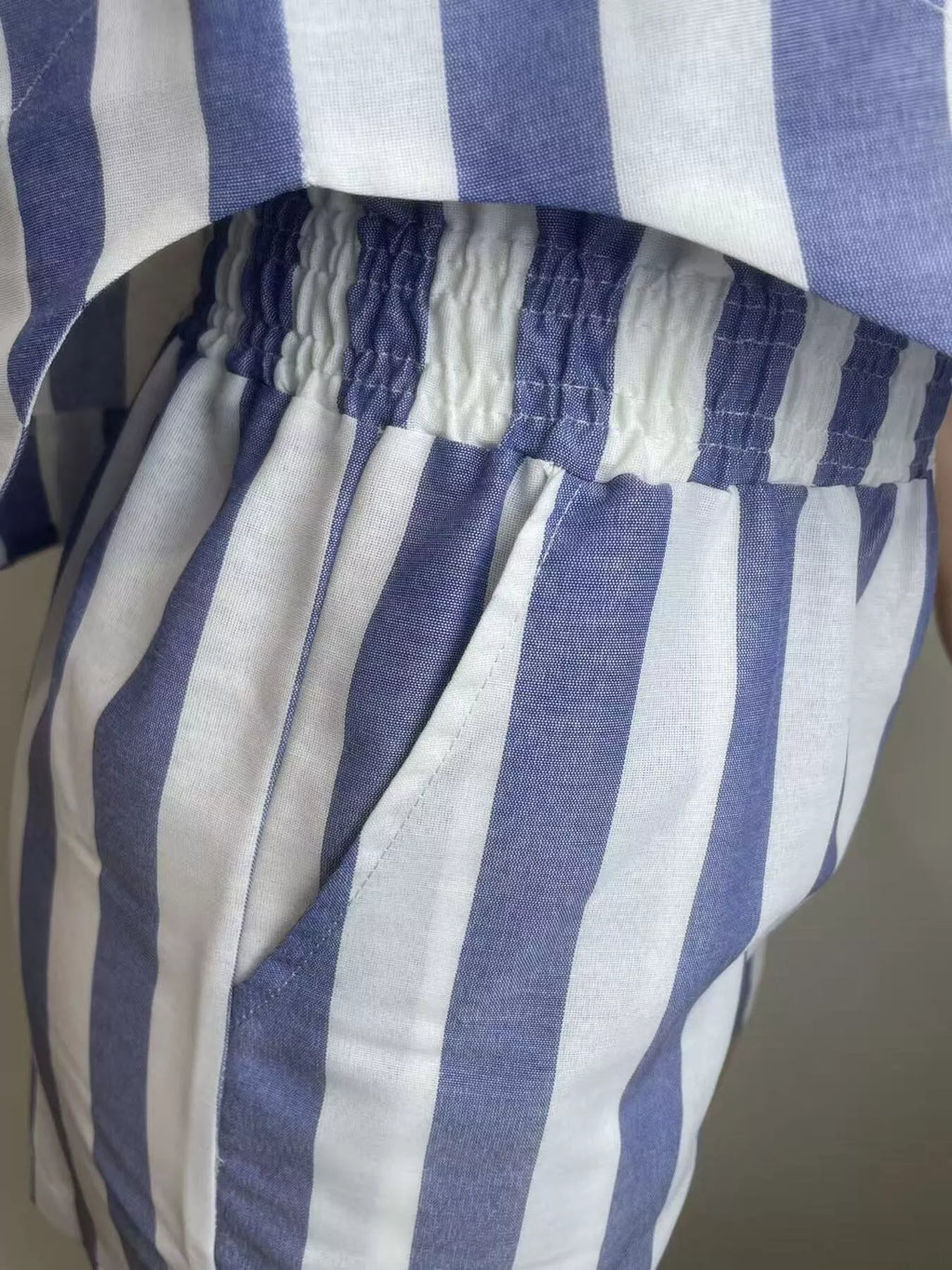 Striped Button Up Top and Shorts Set