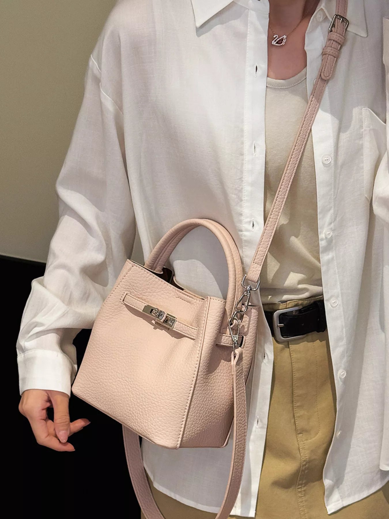 Leather Bucket Crossbody Bag