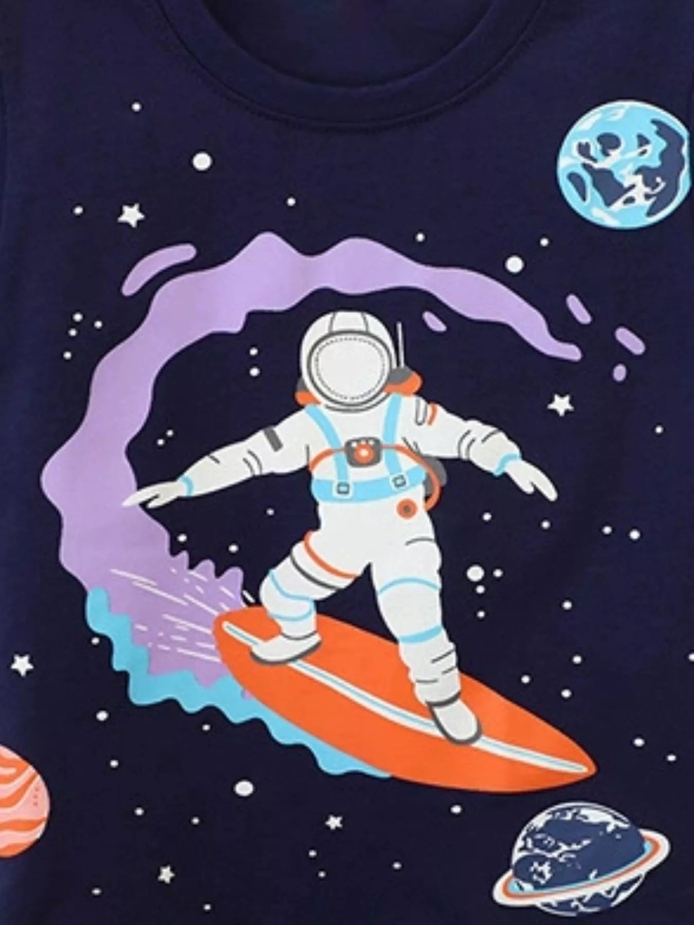 Children's Astronaut Surfing Graphic Crew Neck T-Shirt