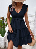 Ruffled V-Neck Cap Sleeve Dress