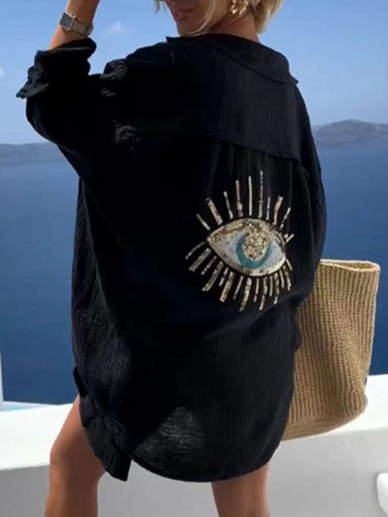 Evil Eye Embroidered Oversized Shirt