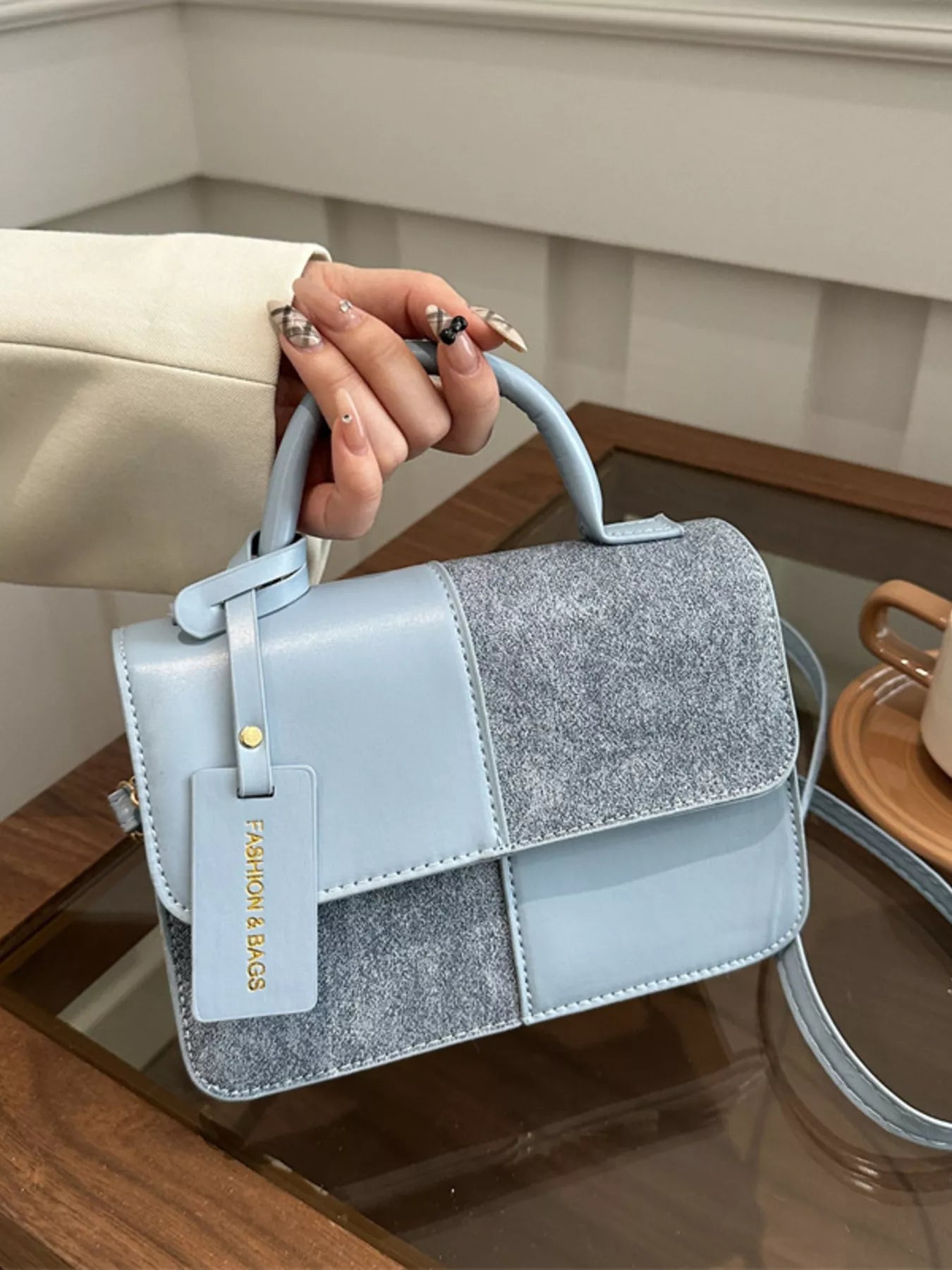 Color Block Flap Crossbody Bag with Top Handle
