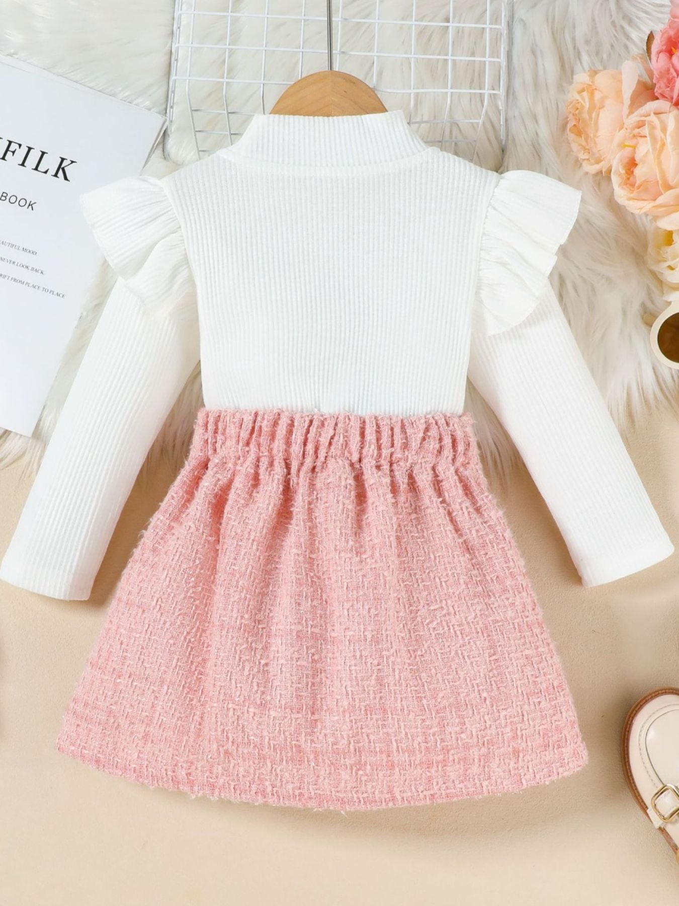 Children's Ruffle Sleeve Top & Tweed Skirt Set