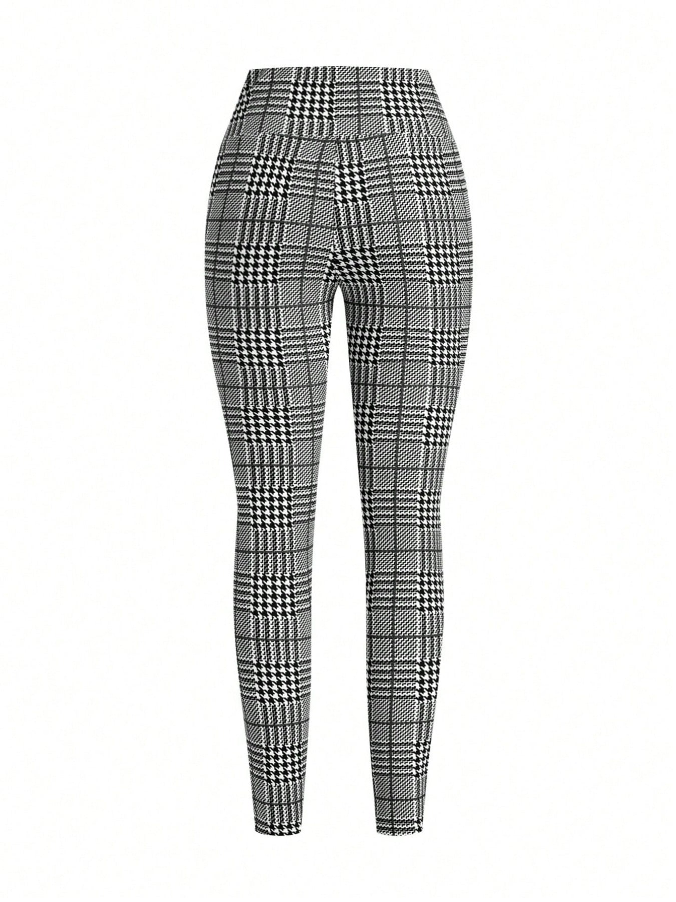 High Waist Plaid Slim Fit Pants
