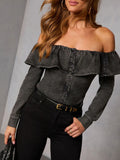 Off-Shoulder Ruffled Denim Top