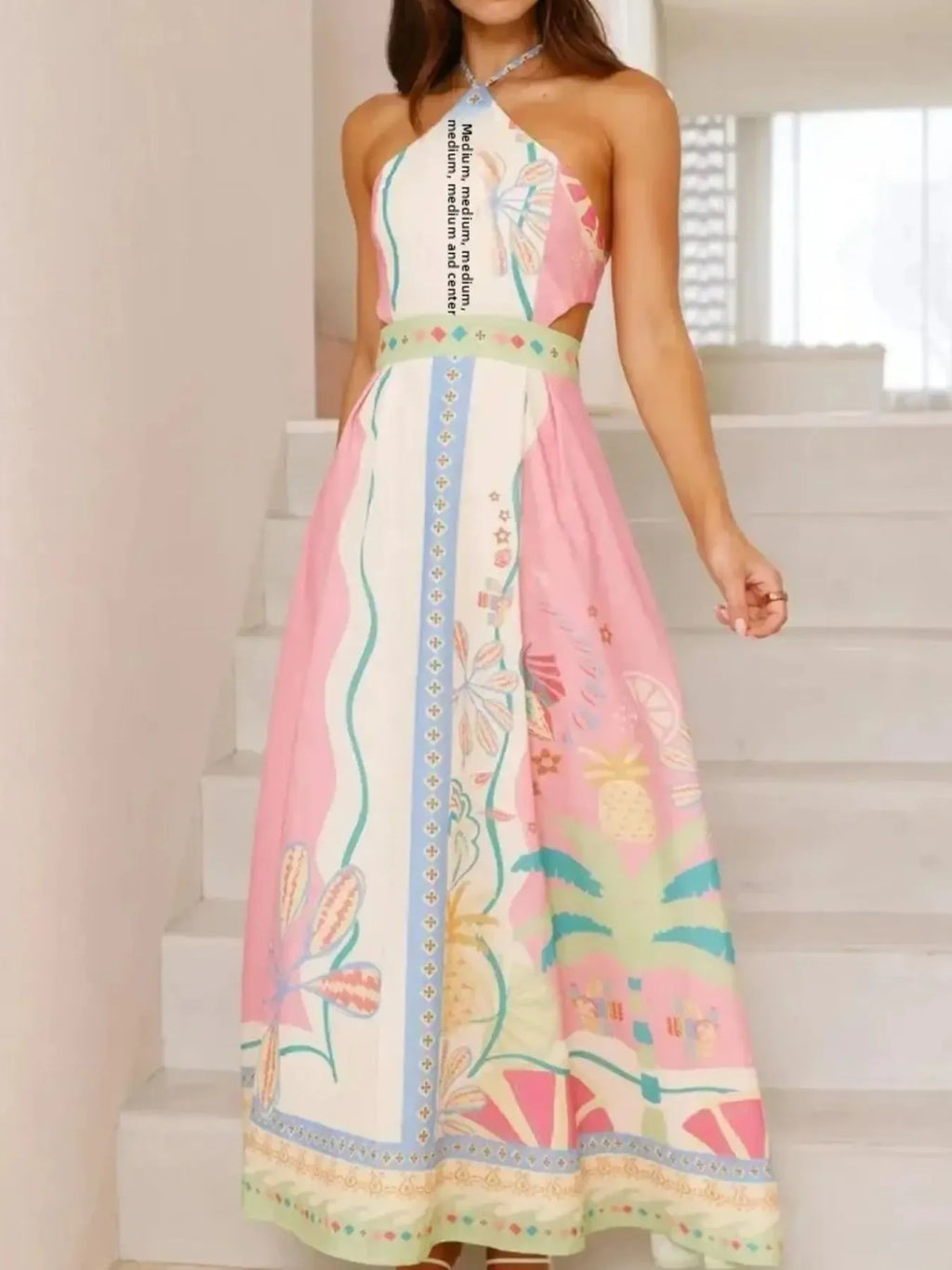 Halter Neck Printed Maxi Dress
