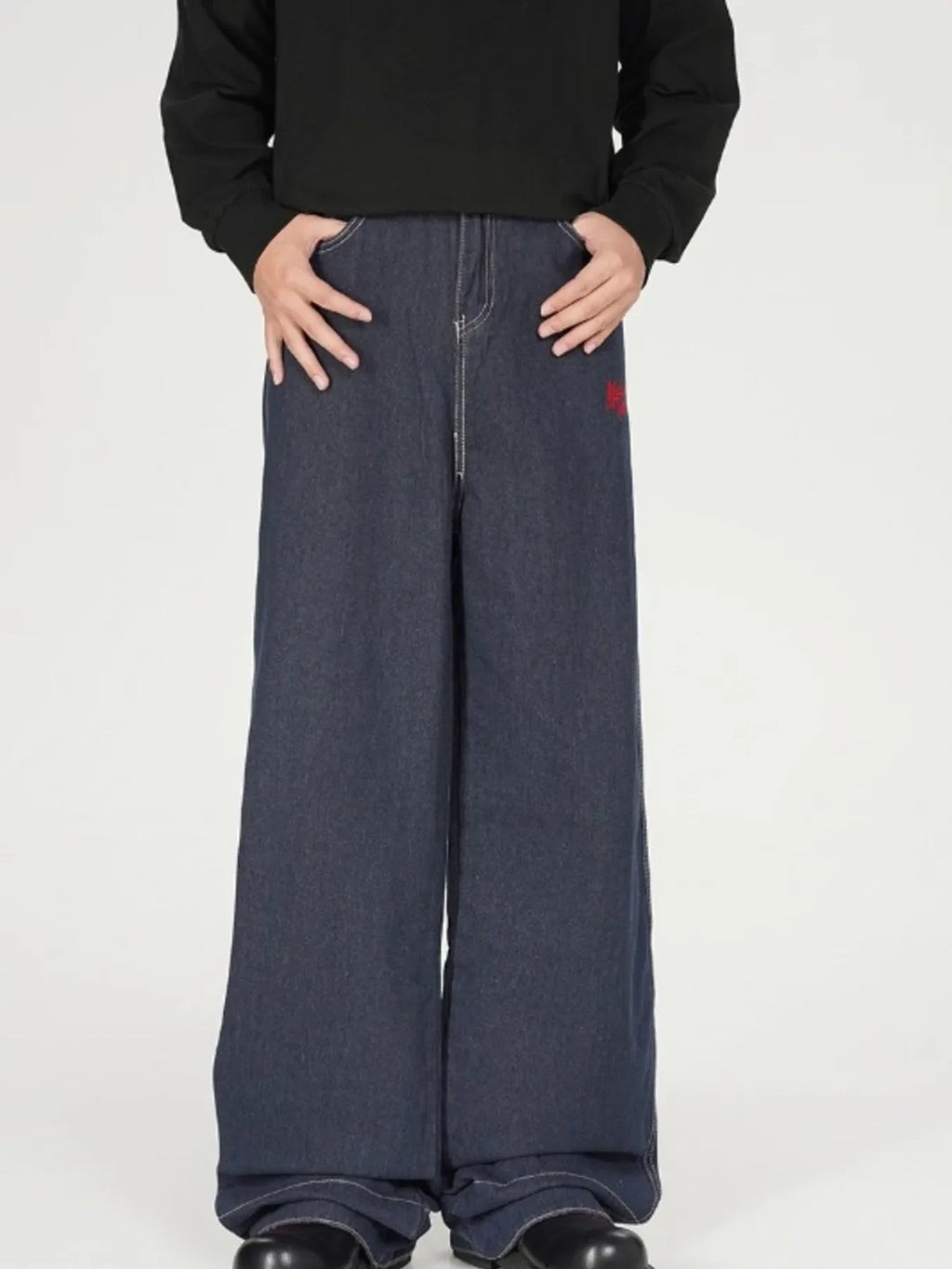 Men's Plaid Pocket Wide Leg Jeans