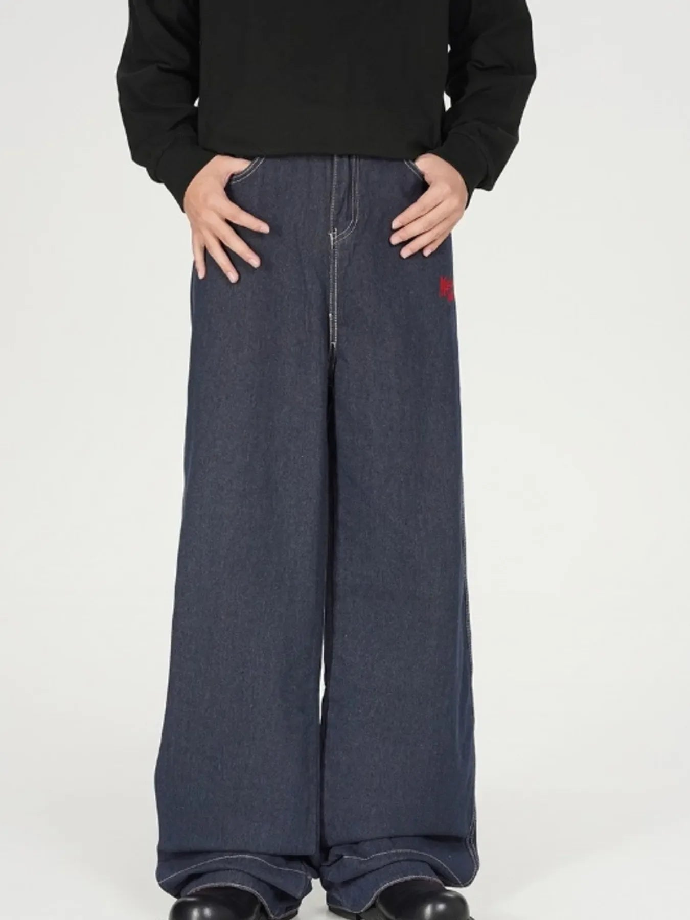 Men's Plaid Pocket Wide Leg Jeans